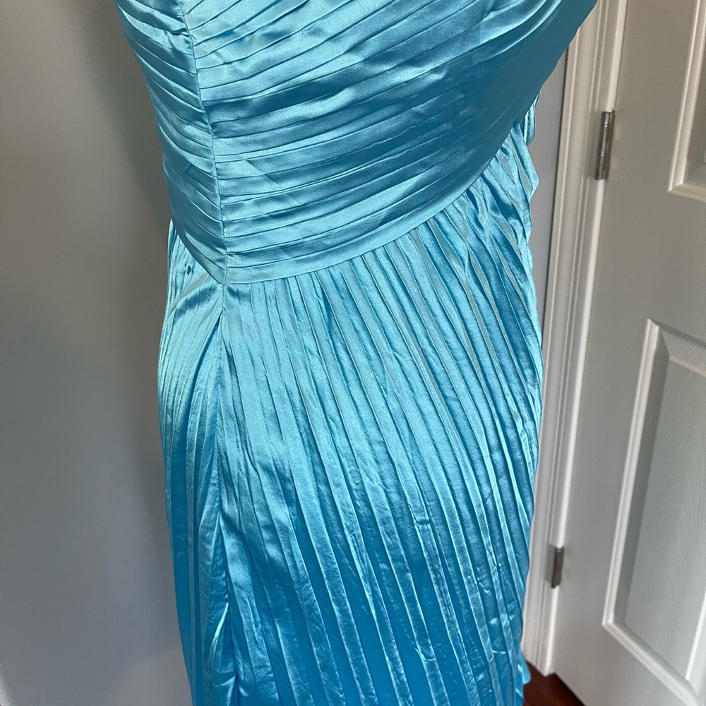 NWT Elegant One-Shoulder Lined Satin Dress in Sky Blue 8 - Picture 7 of 16
